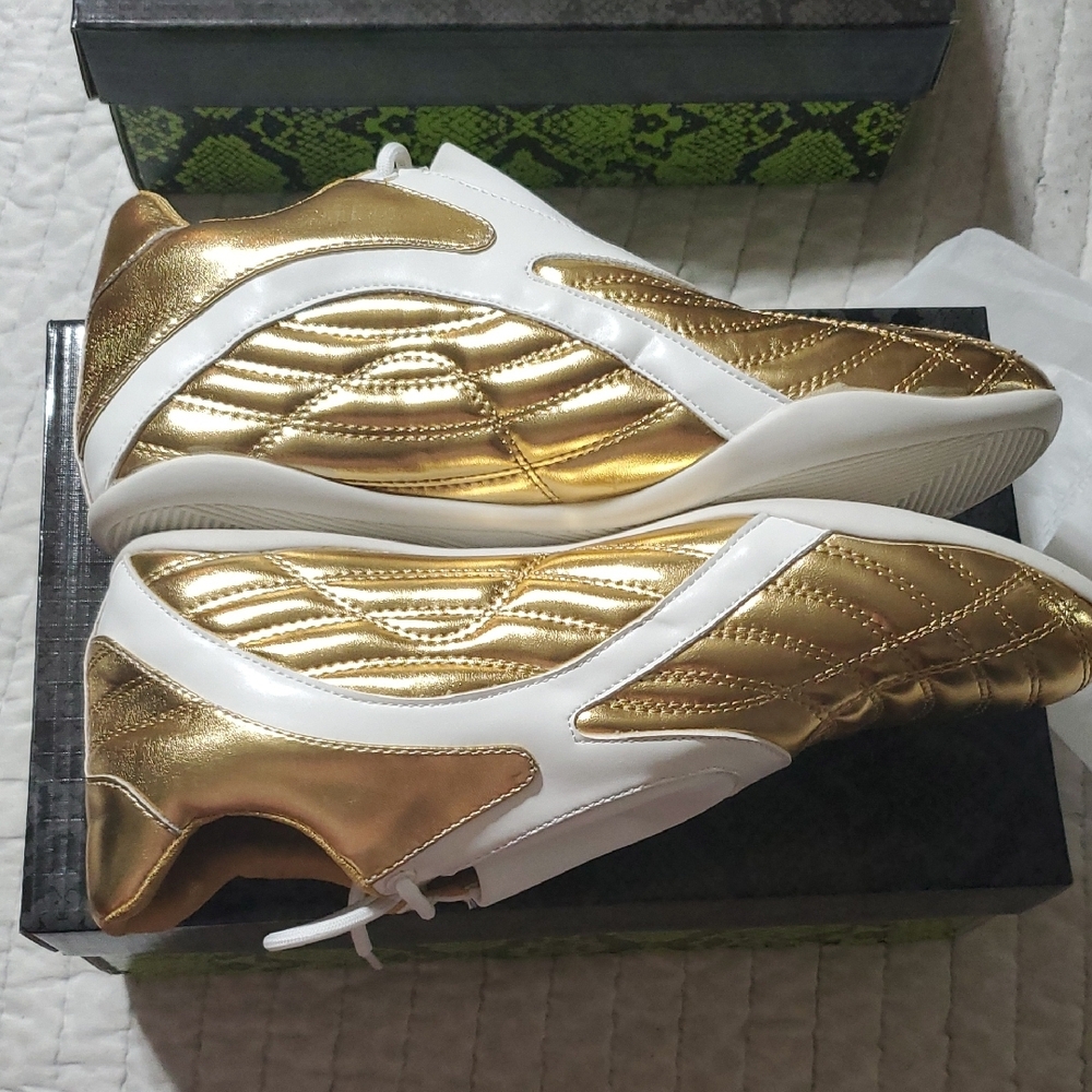 Cape Robbin Gold and White Women's Sneakers